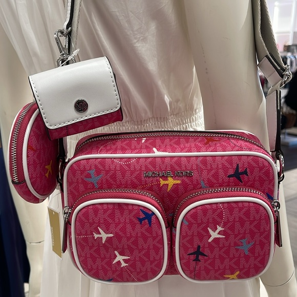 Michael Kors Jet Set Leather Medium Crossbody Bag with Case for Apple Airpods Pr - Picture 11 of 16